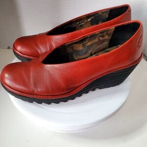 Fly London Dark Red Leather Yaz Wedge Pumps Size 9-9.5